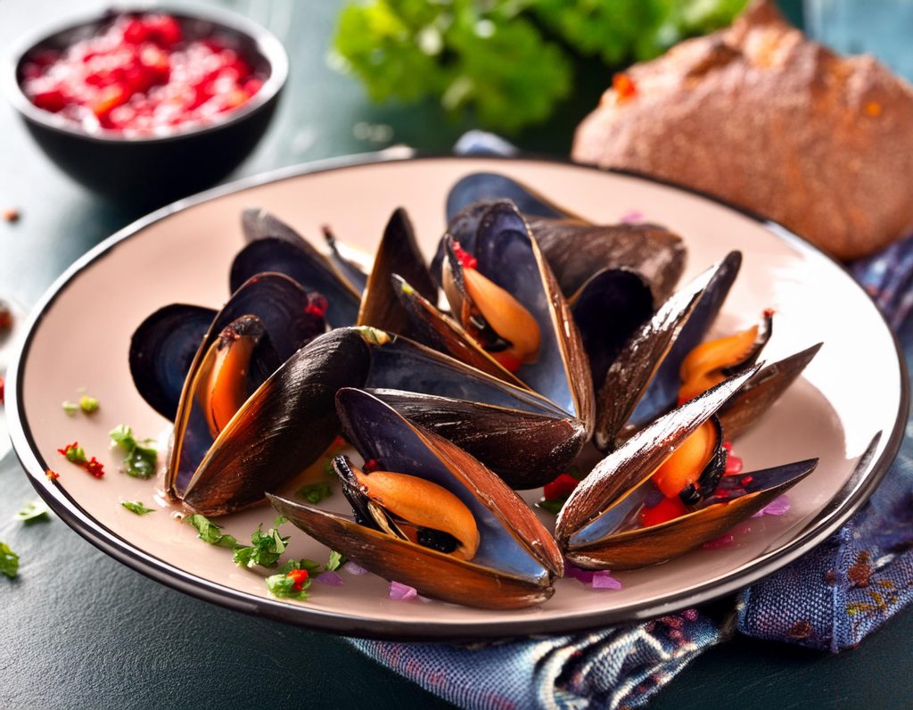 Representación plato de mejillones a la vinagreta